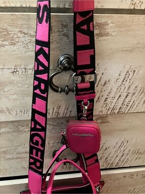Karl Lagerfeld Hot Pink and Black Logo Strap Crossbody with Mini Pouch